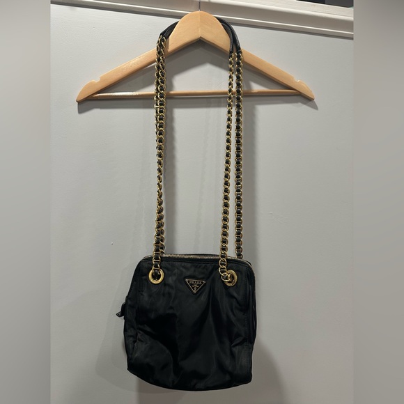 PRADA Nylon with gold chain shoulder bag - Picture 1 of 7